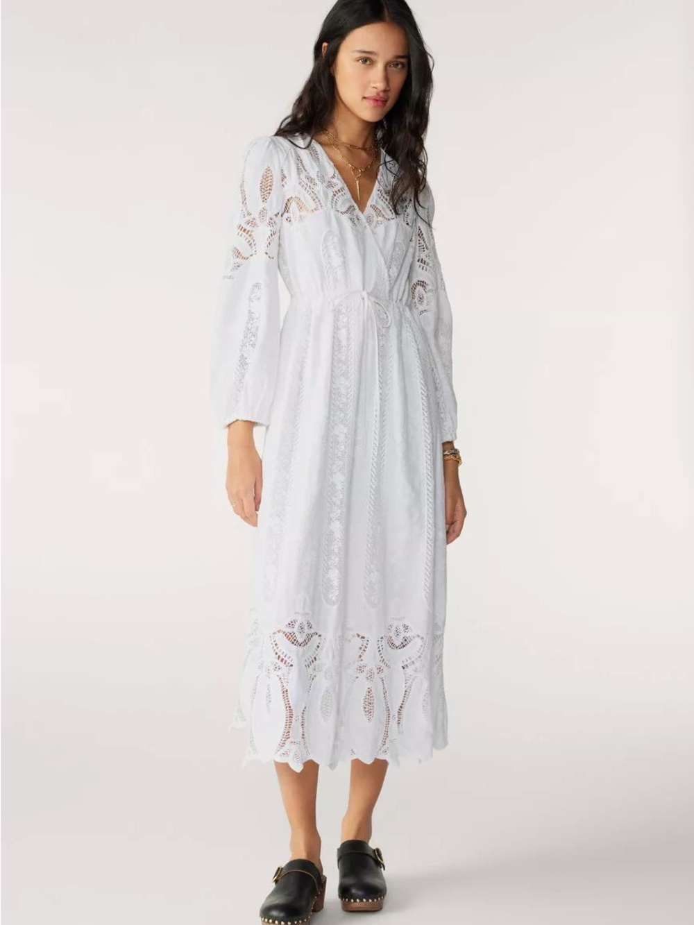 ba&sh Eloise White Eyelet Lace Midi Dress NWT!